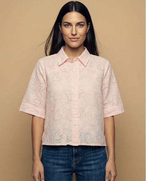 Camisa tejido con textura manga 3/4 cuello camisero