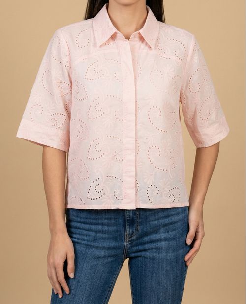 Camisa tejido con textura manga 3/4 cuello camisero