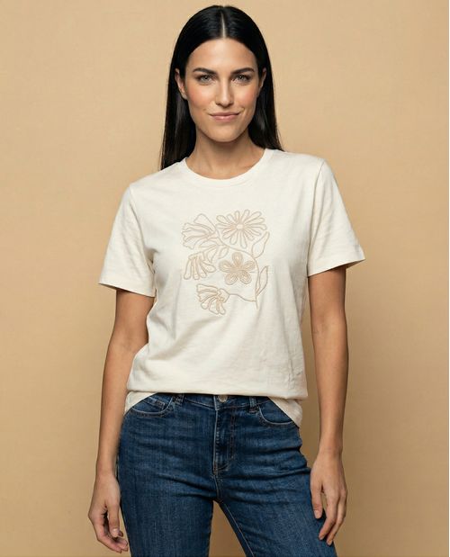Camiseta manga corta con bordado cuello redondo