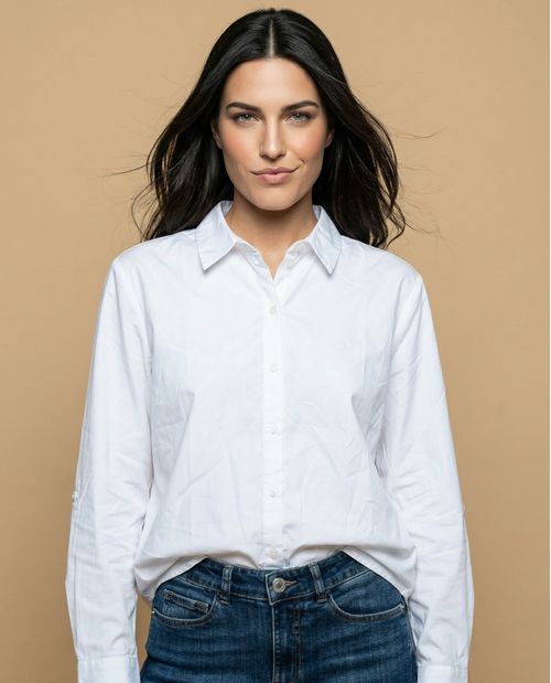 Camisa manga larga cuello camisero en algodón