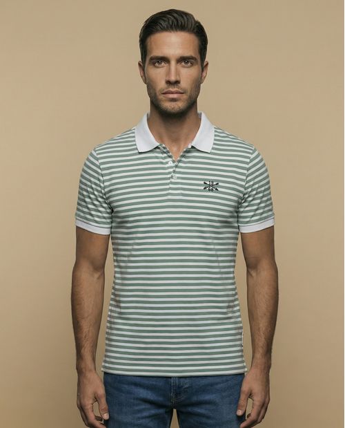 Polo manga corta de rayas con cuello contrastante para hombre