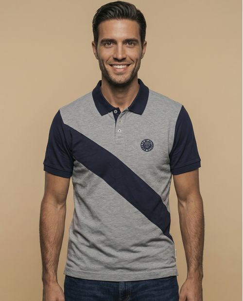 Polo manga corta bicolor con franja diagonal para hombre
