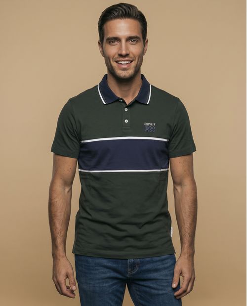Polo manga corta con franja horizontal y cuello contrastado para hombre
