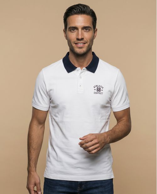 Polo manga corta con cuello contrastante y estampado para hombre