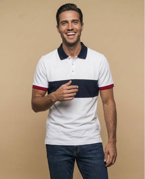 Polo manga corta con diseño en bloques de color para hombre