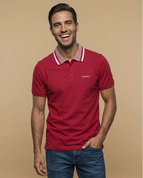 Polo manga corta con cuello a rayas y ribetes en contraste para hombre