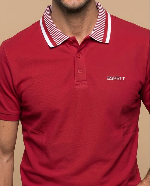 Polo manga corta con cuello a rayas y ribetes en contraste para hombre