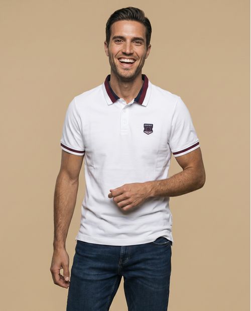 Polo manga corta con cuello acanalado a rayas para hombre