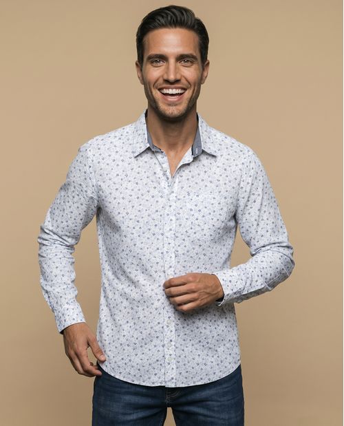 Camisa Slim estampada azul