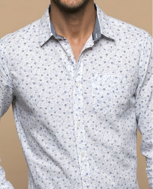 Camisa Slim estampada azul