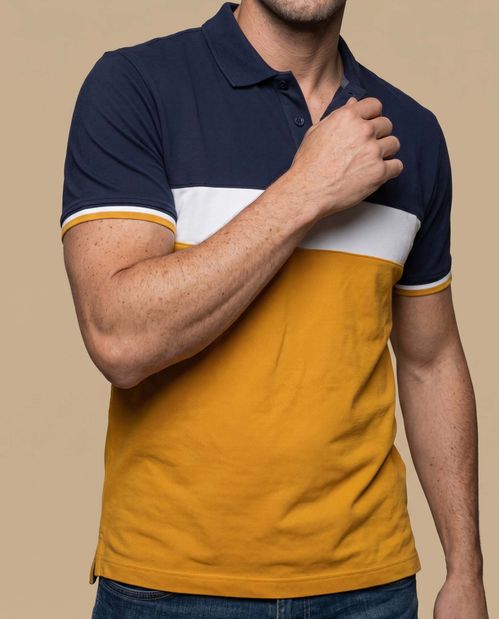 Polo con diseño de bloques y bordado en pecho