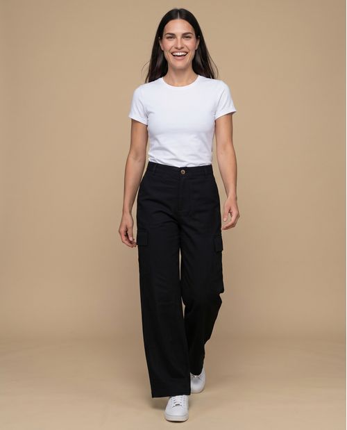 Pantalón cargo wide leg con bolsillos laterales para mujer