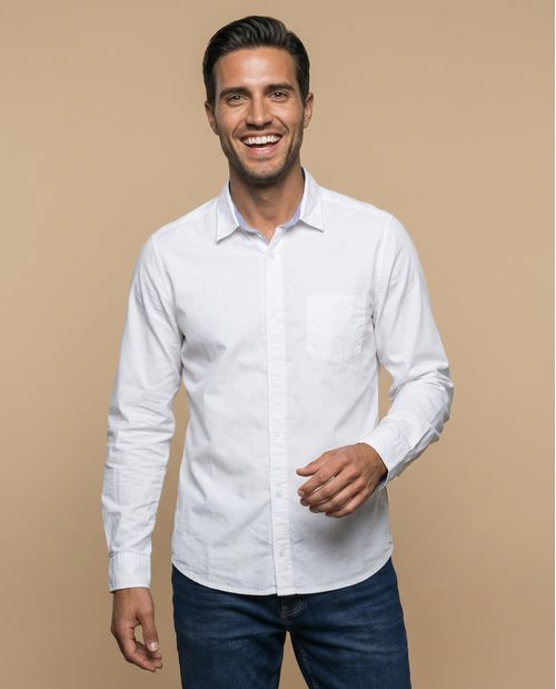 Camisa oxford manga larga con cuello button-down para hombre