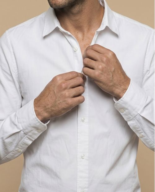 Camisa slim fit manga larga con bordado de laurel para hombre