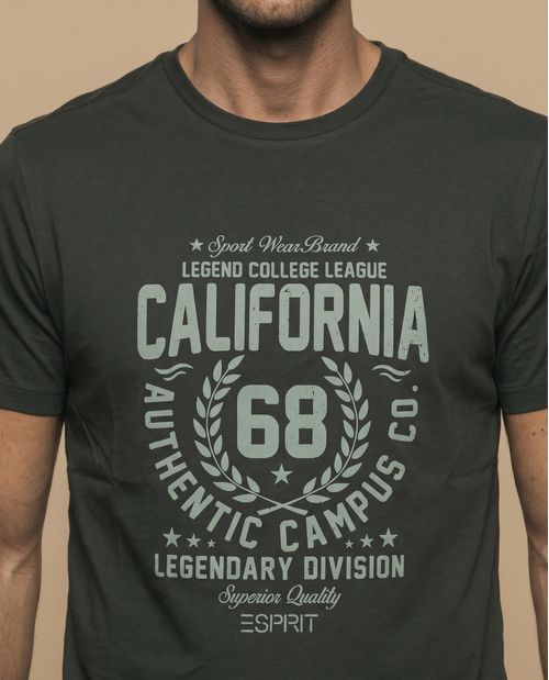Camiseta manga corta con estampado universitario para hombre
