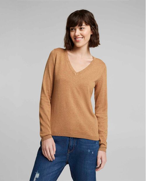 Suéter cuello en V con algodón ecológico