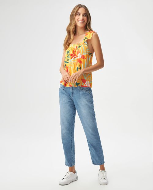 Camisa para mujer con boleros y estampado tropical
