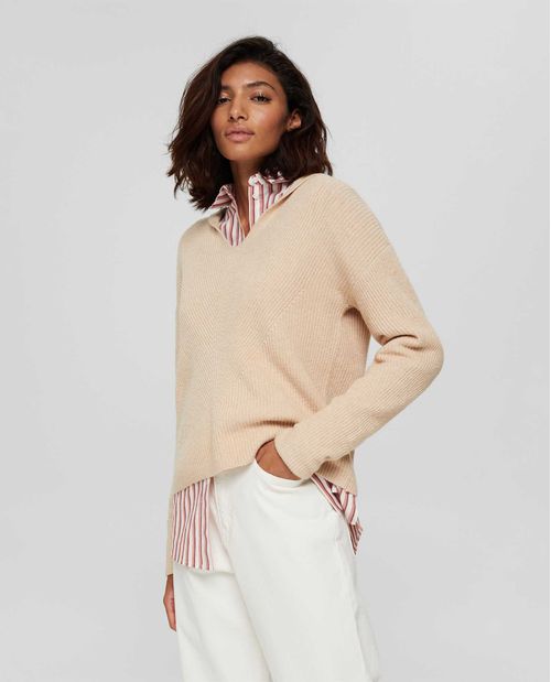 Suéter para mujer con capucha en mezcla de lana cálida
