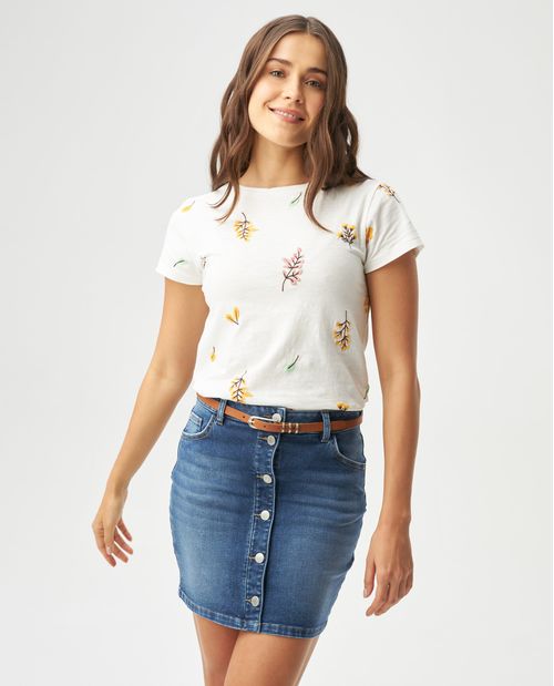 Camiseta para mujer oversize con bordados florales